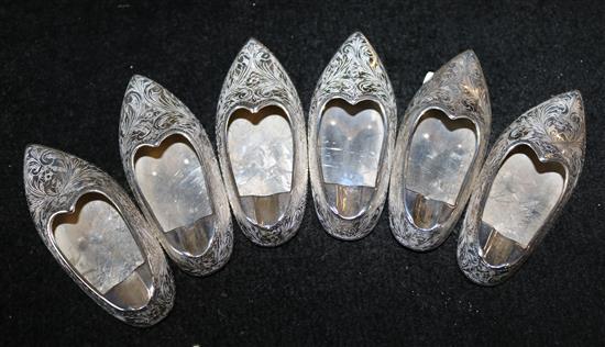 6 Egyptian silver shoe ashtrays